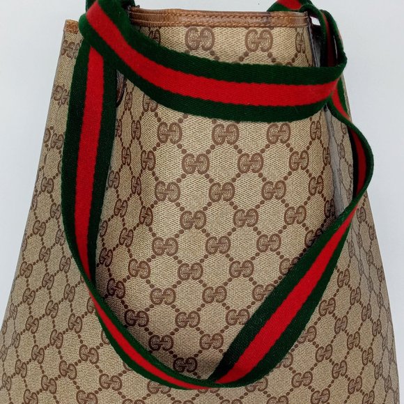 Vintage Gucci Sherry Line Guccissima Monogram Canvas Leather Tote Shoulder Bag - Picture 10 of 13